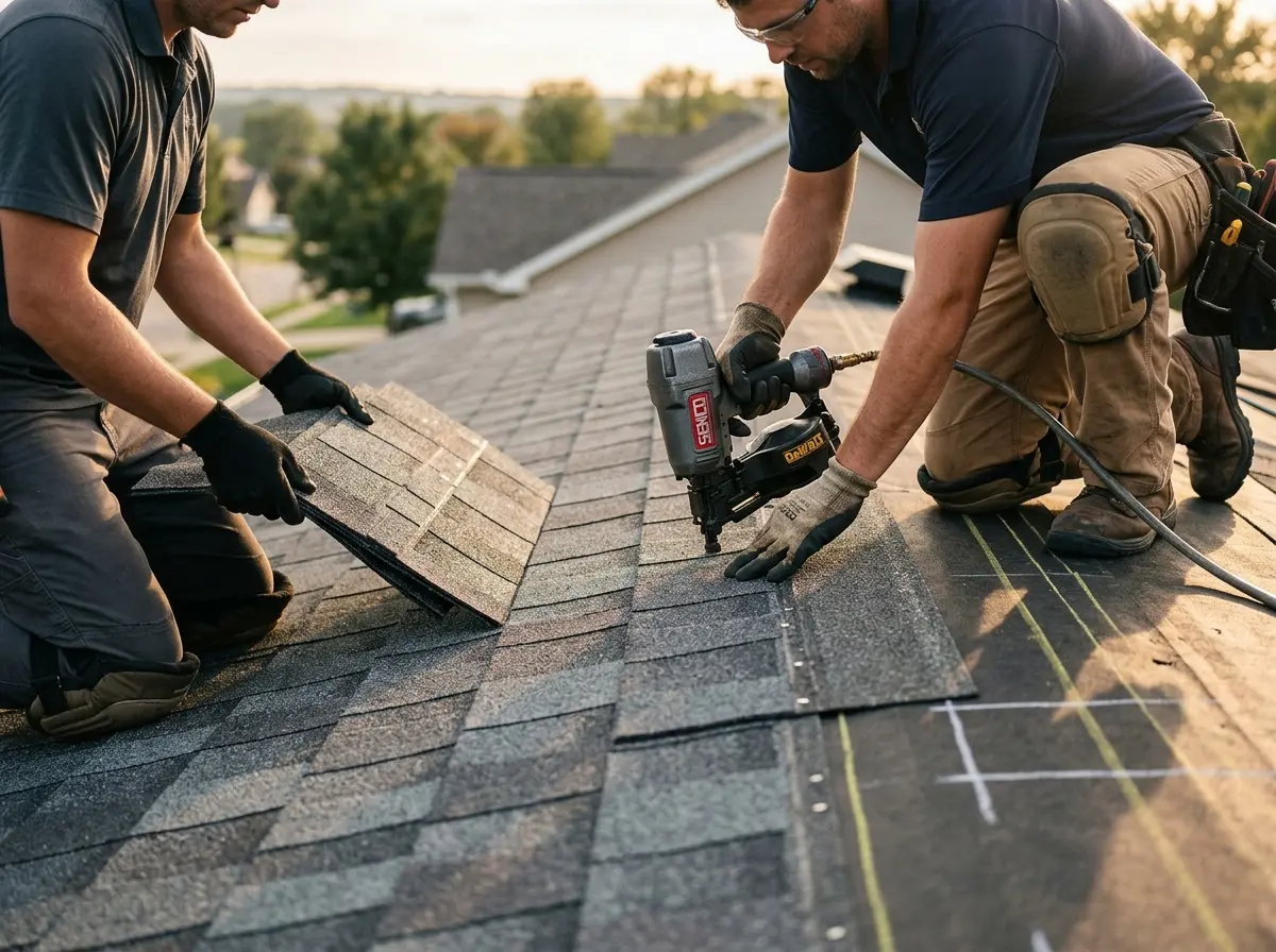 Professional roofer working on a residential roof in Coronado
